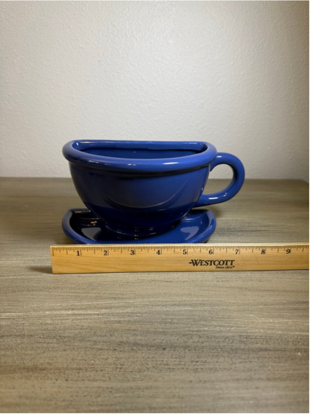 Cup & Saucer Ceramic Wall Pocket/Planter Cobalt Blue Hanging/Drain Holes - Picture 2 of 11